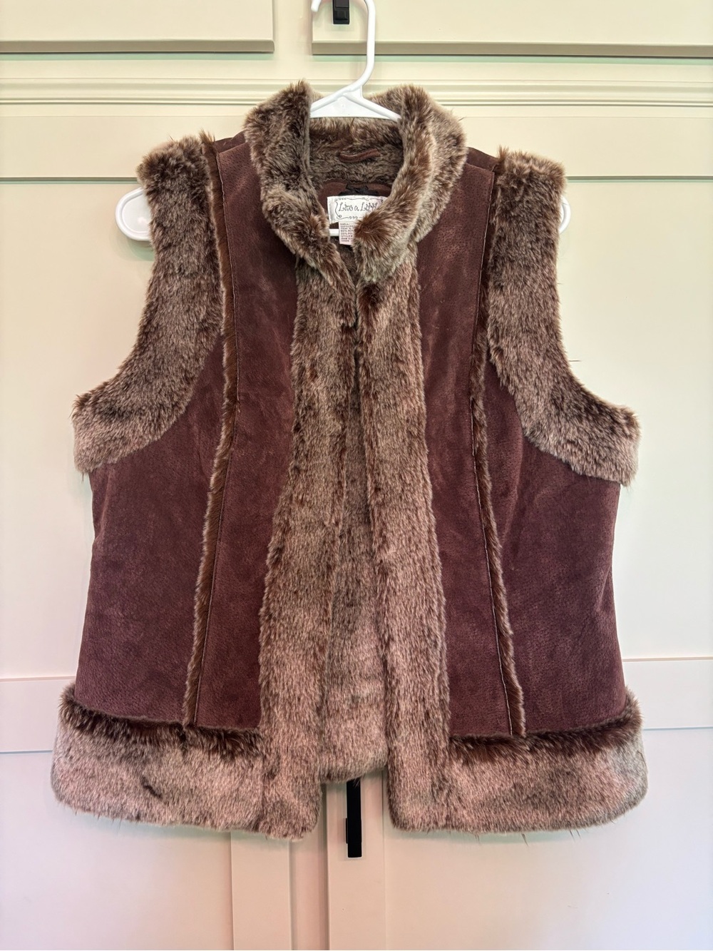 Chocolate Brown Leather & Faux Fur Vest- Western Girly Style Size L